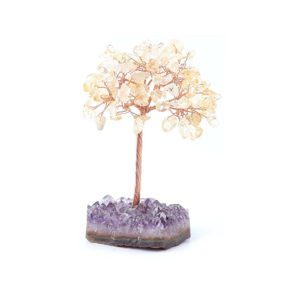 Amethyst-Kristallbaum mit Edelsteinsplittern am Sockel, 12 cm