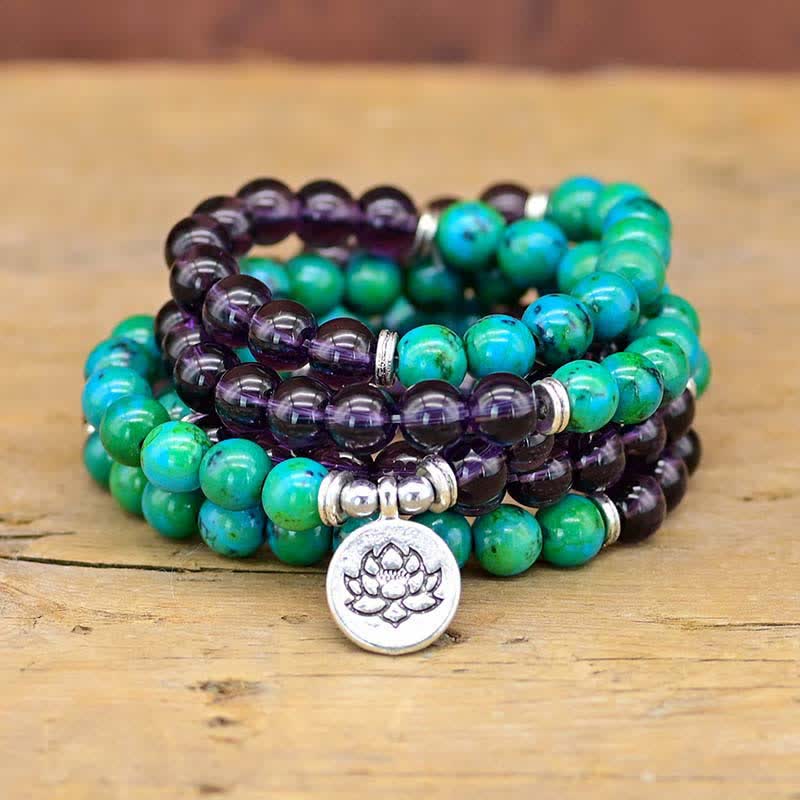 Amethyst-Grün-Aventurin-Lotus-Armband für spirituelles Gleichgewicht