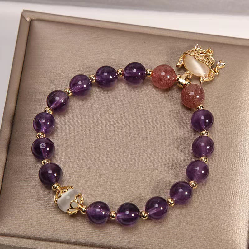 Amethyst Erdbeerquarz Katzenauge Heilarmband | Schutzzauber