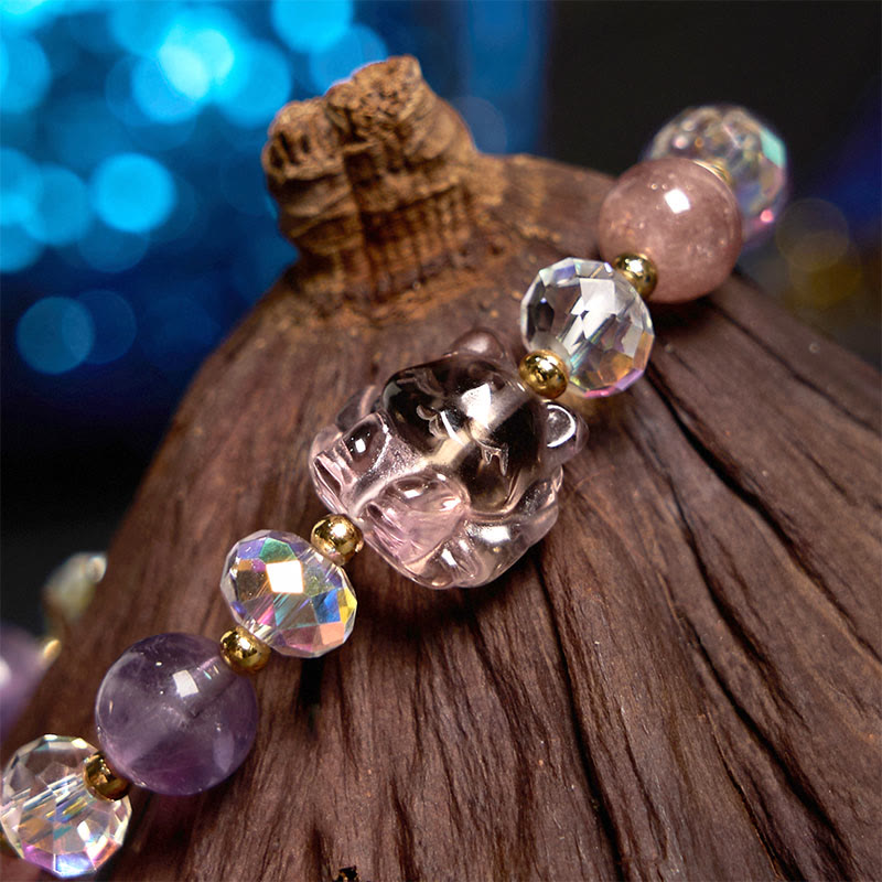 Amethyst Erdbeerquarz Weiß Kristall Armband