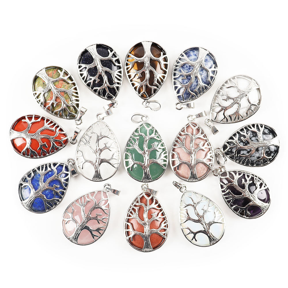 Amethyst Tree of Life Pendant 1.02 Inch Teardrop Crystal
