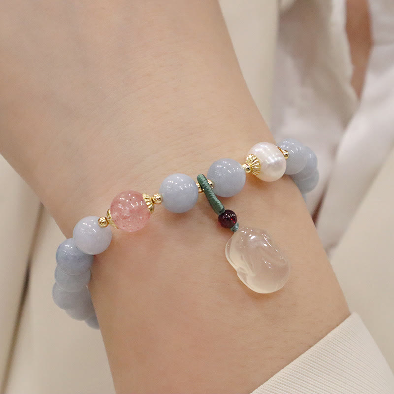 Aquamarin-Chalcedon-Gelassenheits-Charm-Armband für Meditation