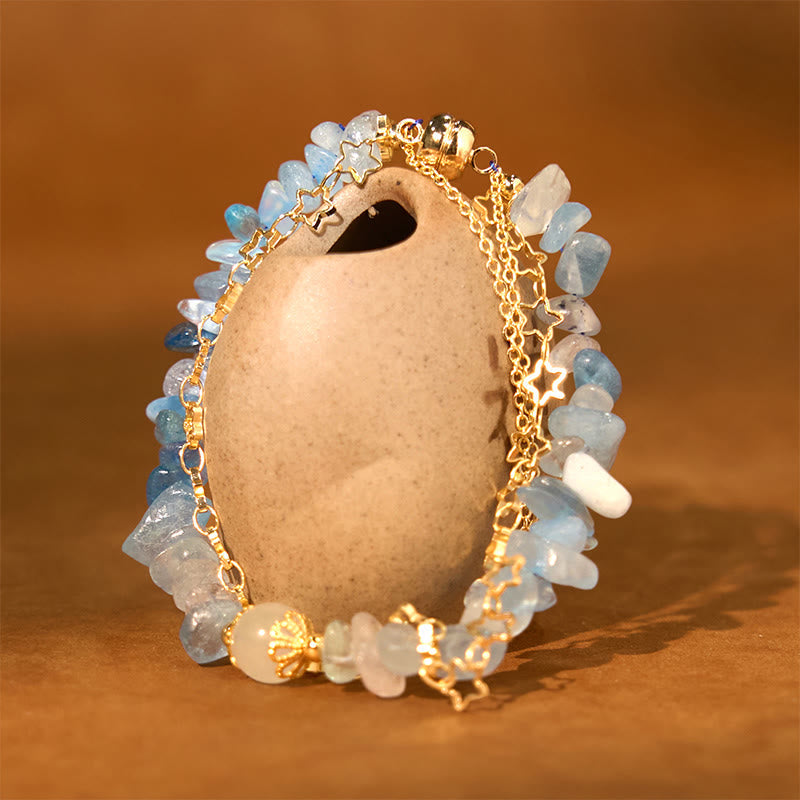 Aquamarin-Kies-Heilarmband mit Sternschnalle, 14–16 cm