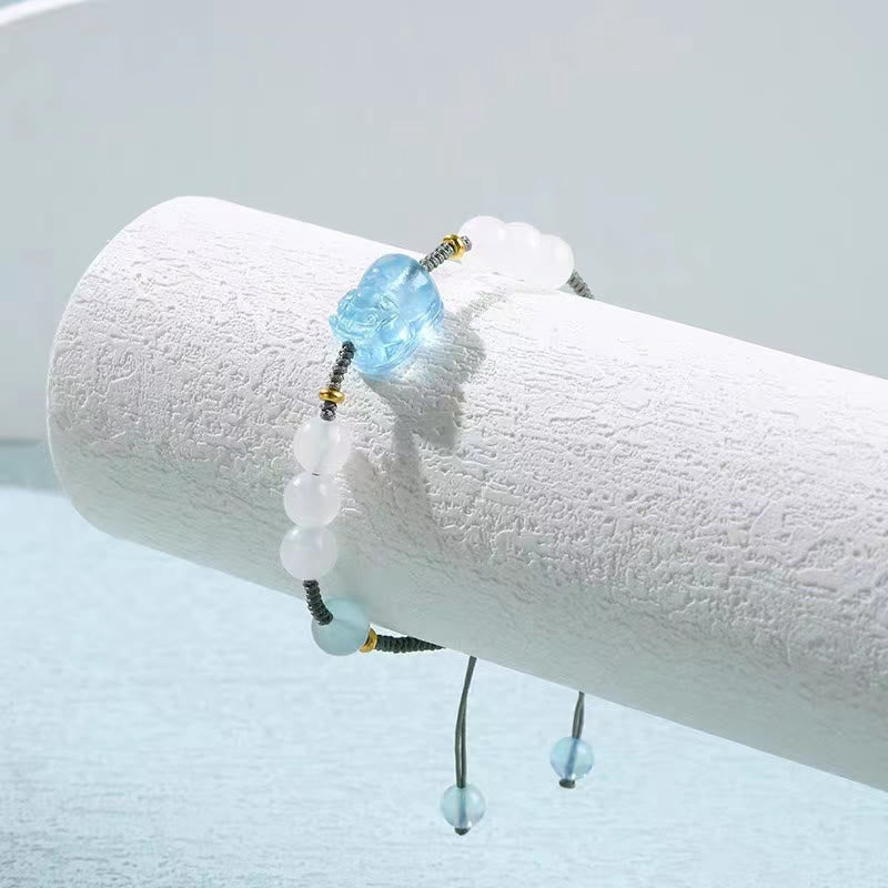 Pixiu-Armband aus Aquamarin und weißer Jade für Reichtum und Gelassenheit