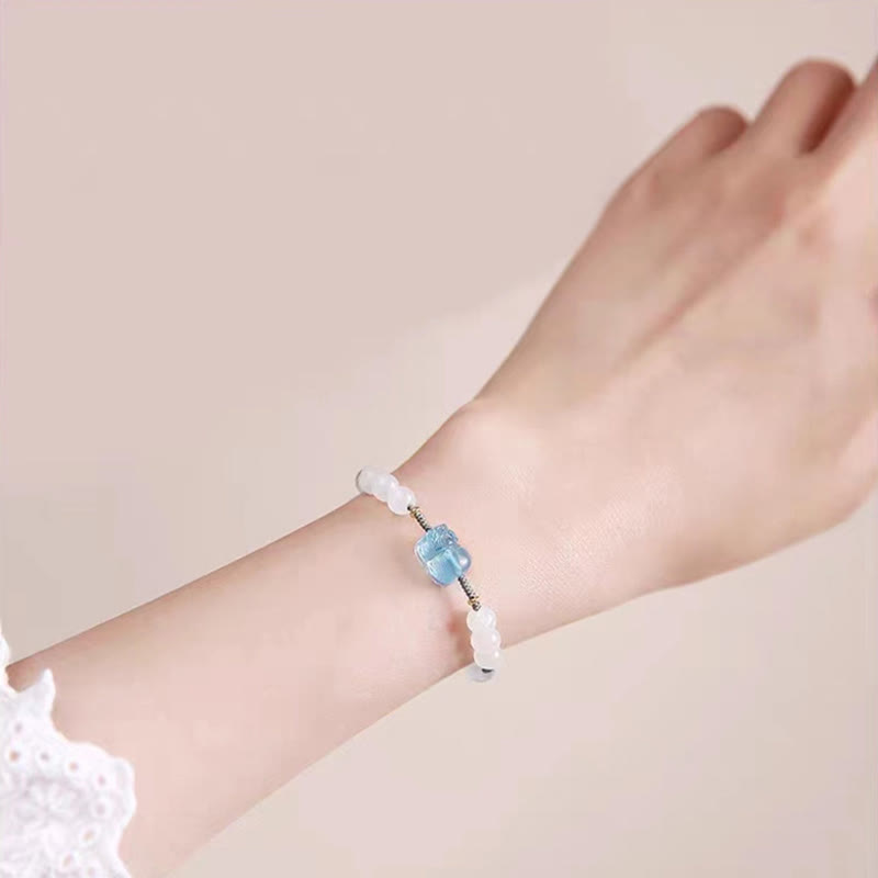 Pixiu-Armband aus Aquamarin und weißer Jade für Reichtum und Gelassenheit