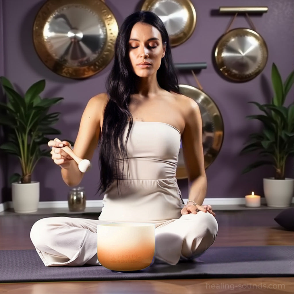 Kristallklangschale - Meditationsschale mit D-Note für das Sakralchakra