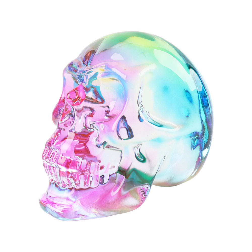Aura Angel Kristallglas-Schnitzerei mit Regenbogen-Totenkopf, 7,4 cm