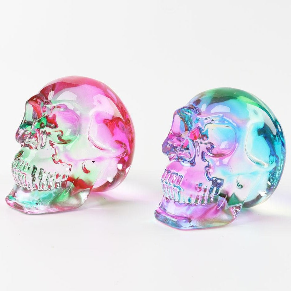 Aura Angel Kristallglas-Schnitzerei mit Regenbogen-Totenkopf, 7,4 cm