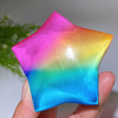 Aura Selenite Heart, Palm, Star Crystal Figurines 2.6-3.2