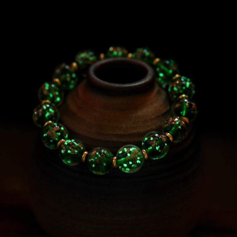 Gold Swallowing Beast Luminous Liuli Glass 12mm Bracelet