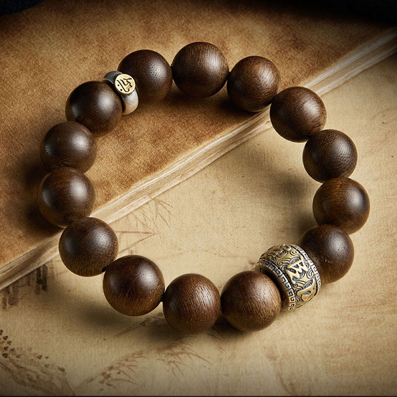 Chinesisches Sternzeichen-Adlerholz-Armband aus Sterlingsilber für spirituelles Gleichgewicht