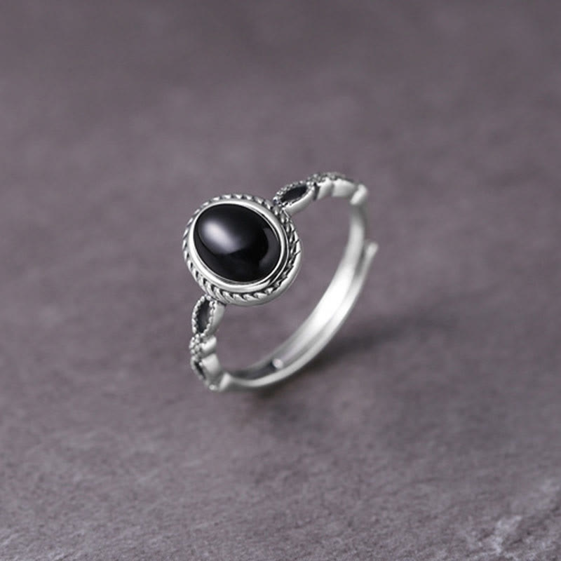 Black Onyx Fortune Ring in 925 Sterling Silver - Protection & Strength