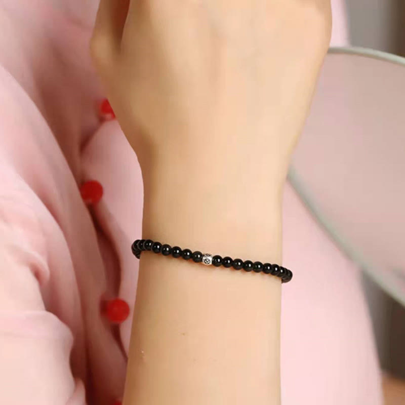 6 mm Reinigungsarmband aus schwarzem Obsidian und Rauchquarz