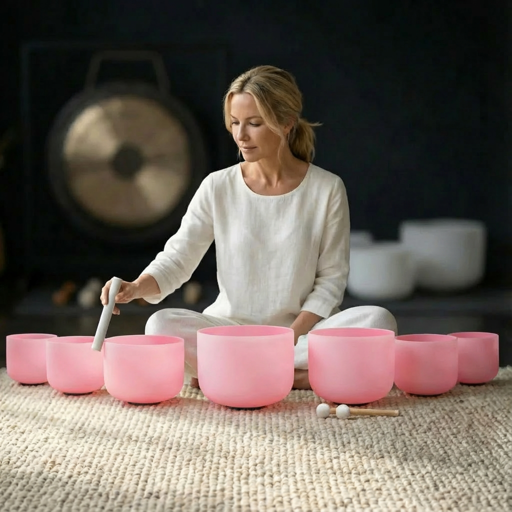 Farbiges Chakra-Kristall-Klangschalen-Set – 7-tlg. 6-14"