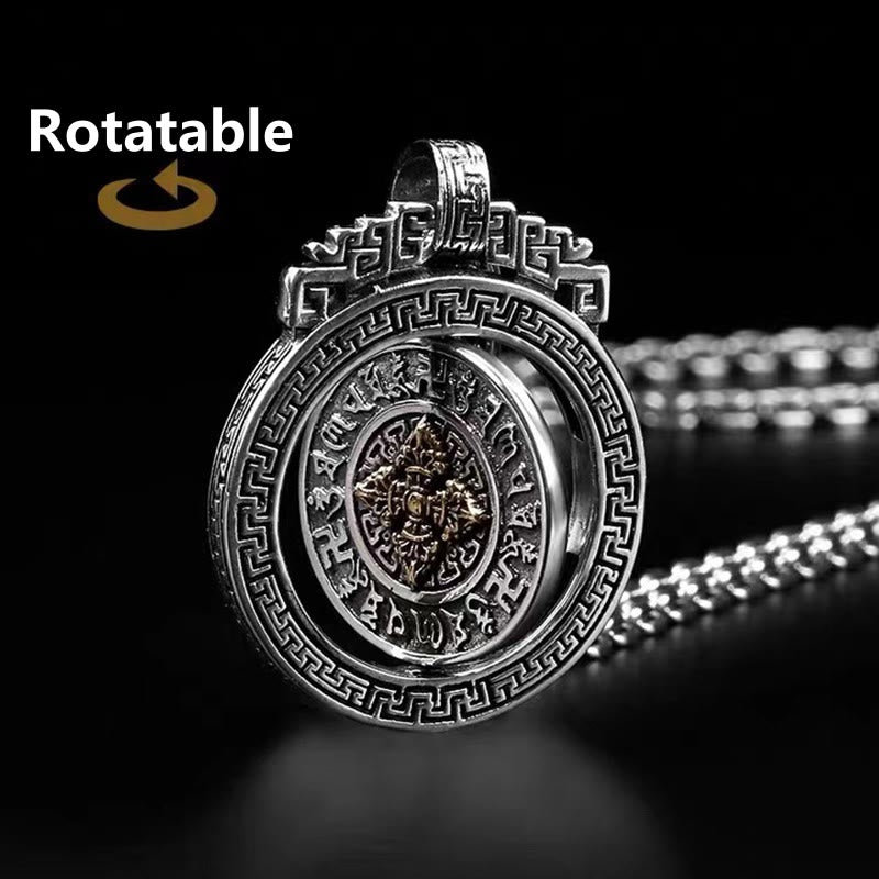 Om Mani Padme Hum Halskette | Kupfer Silber Drehbarer Anhänger