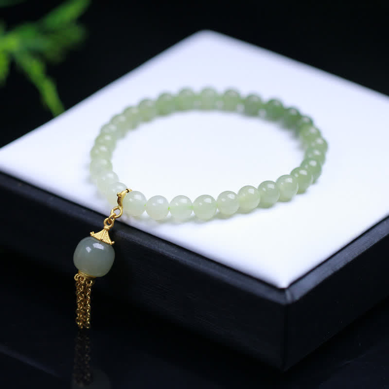 6 mm Hetian Jade Reichtum Charm Armband Sterling Silber