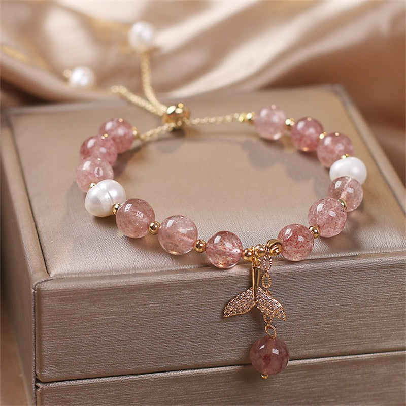 Strawberry Quartz Rutilated Quartz Healing Bracelet 8mm Beads
