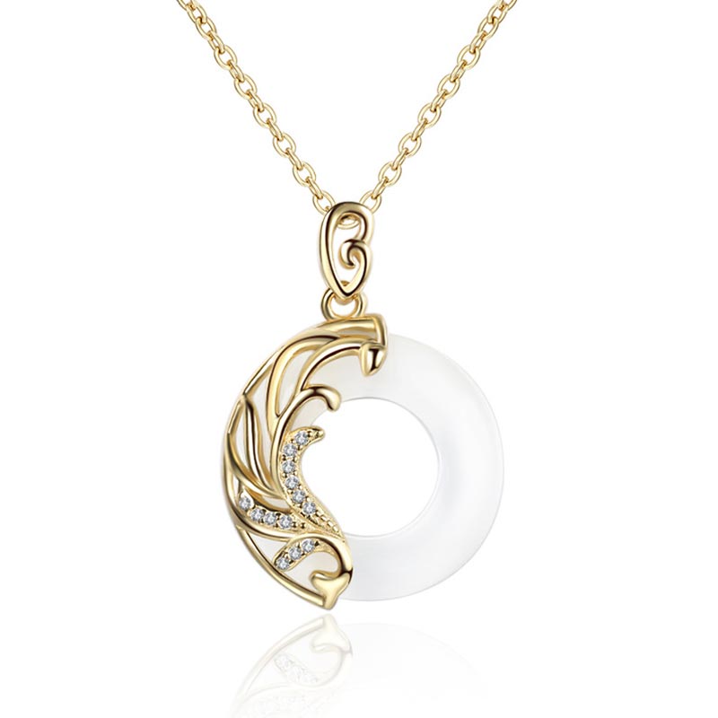 Halskette mit rundem Meditationsanhänger aus Obsidian und Chalcedon