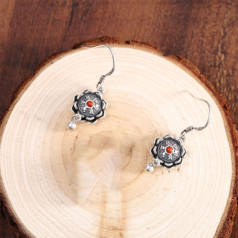 Sterling Silber Om Mani Padme Hum Lotus Halskette & Ohrringe Set