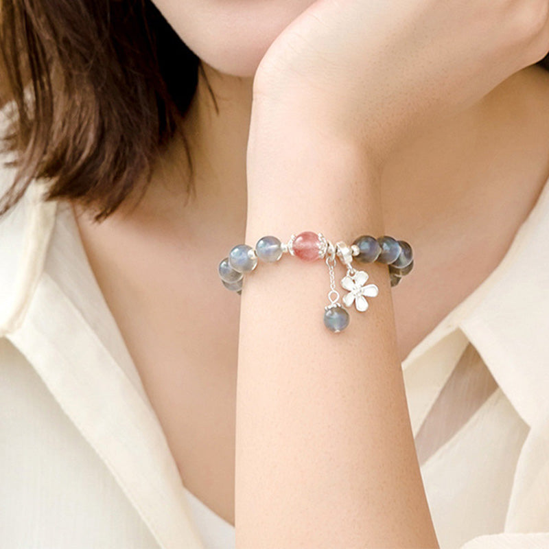 Moonstone Strawberry Quartz Healing Charm Bracelet 7.5mm