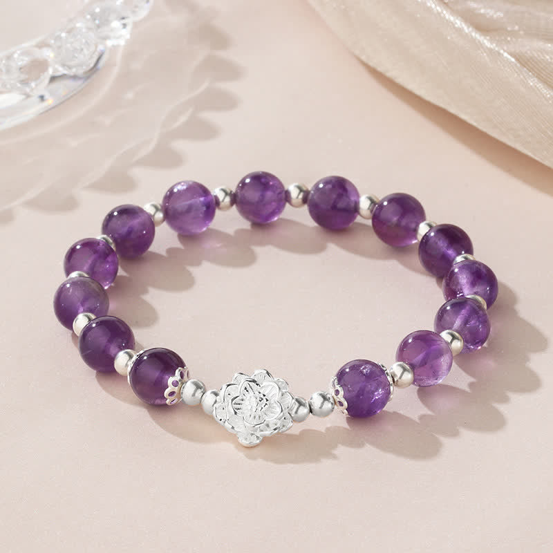 Spirituelles Armband aus 925er Sterlingsilber mit Amethyst und Lotus