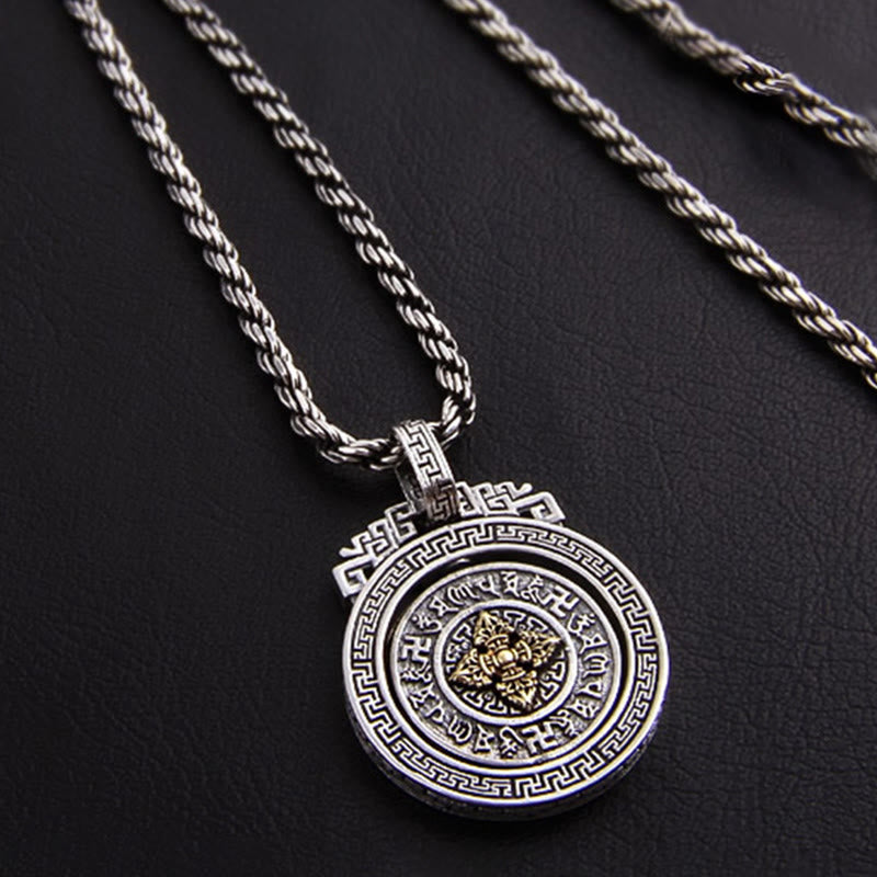 Om Mani Padme Hum Halskette | Kupfer Silber Drehbarer Anhänger