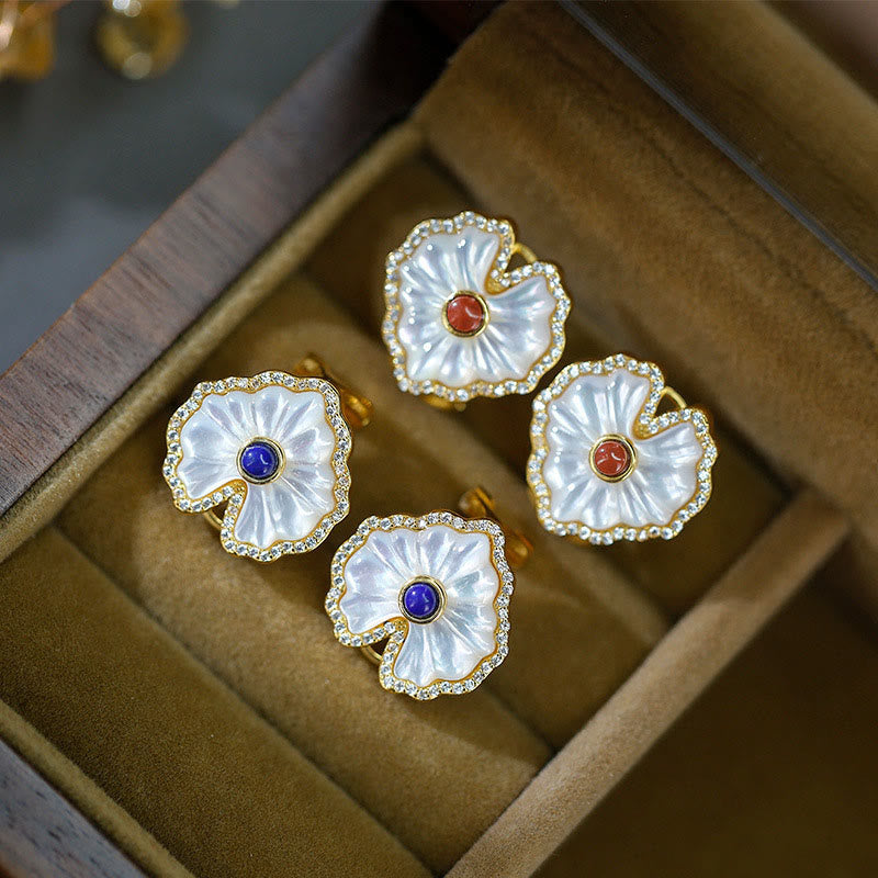 Spirituelles Halsketten-Set aus 925er Sterlingsilber mit Tridacna-Rot-Achat-Lazurit