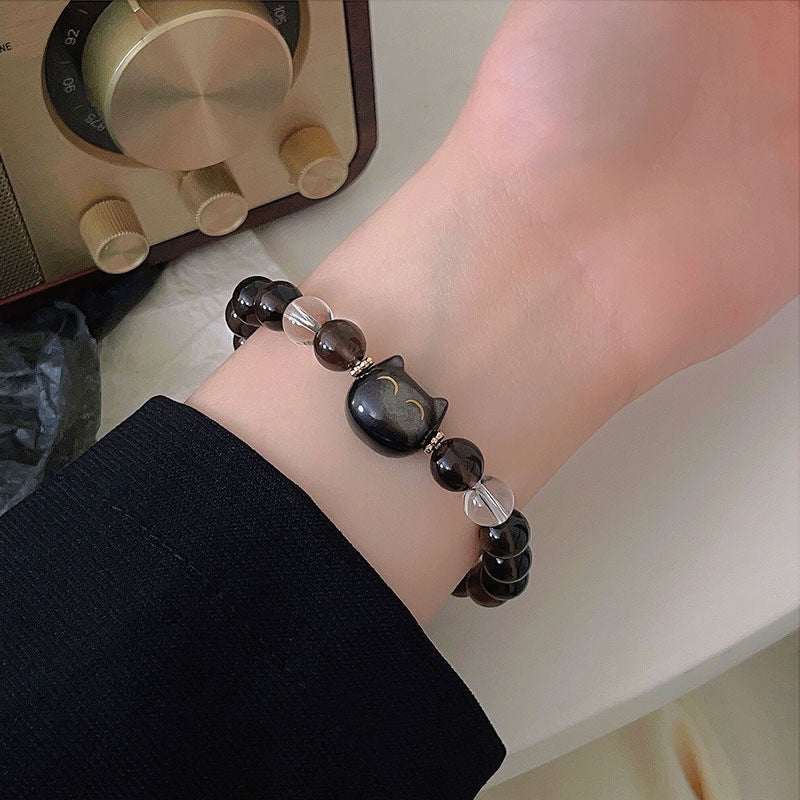 8 mm Eisobsidian Katzenanhänger Positives Unisex-Armband