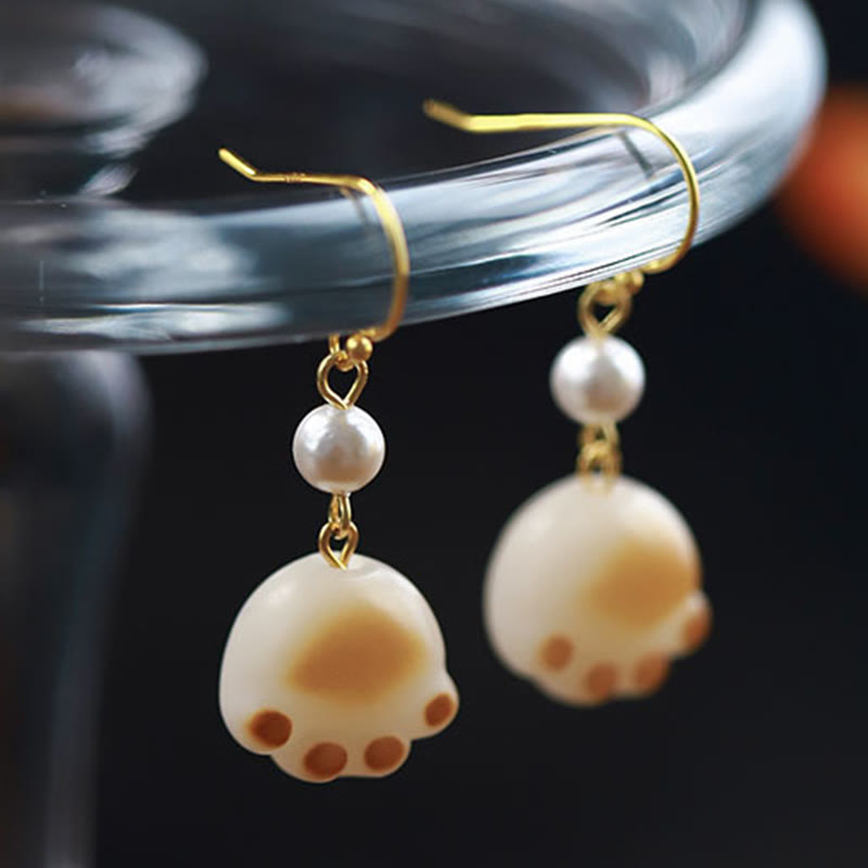 Bodhi Seed Spiritual Earrings with Cat Paw Claw Drop for Wisdom