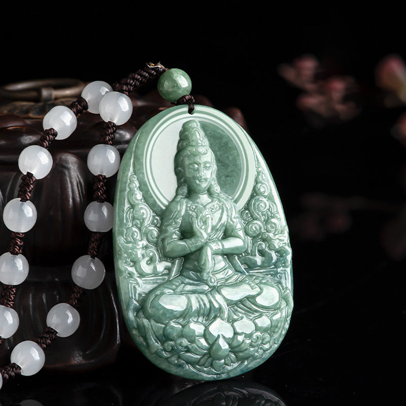 Natürliche Jade Avalokitesvara Reichtum & Erfolg Halskette 45cm