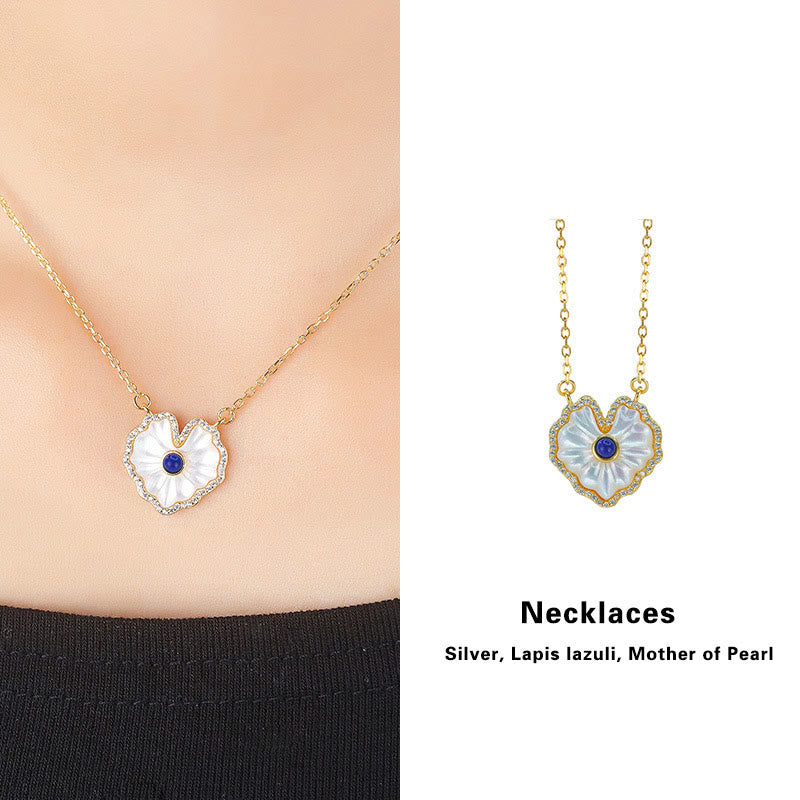 Spirituelles Halsketten-Set aus 925er Sterlingsilber mit Tridacna-Rot-Achat-Lazurit