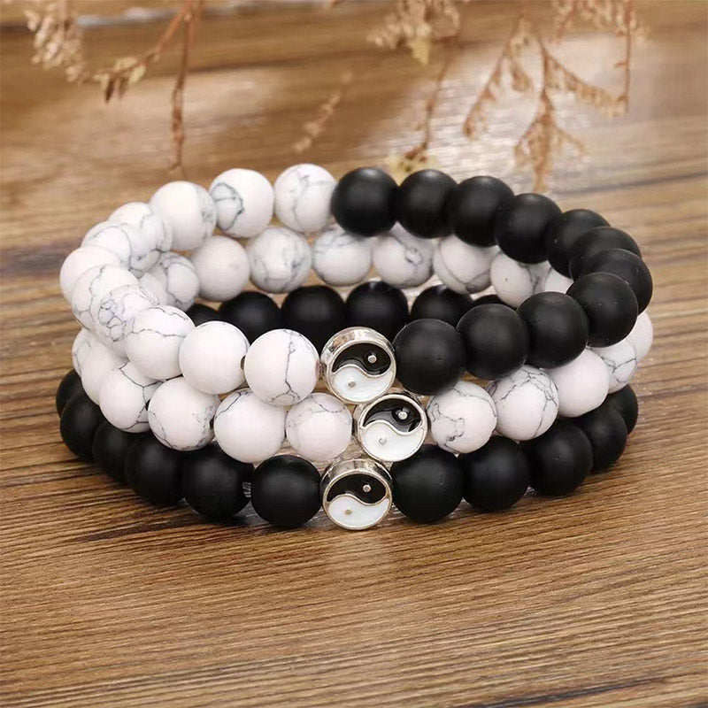 White Turquoise & Frosted Stone 3pcs Yin Yang Wealth Bracelet