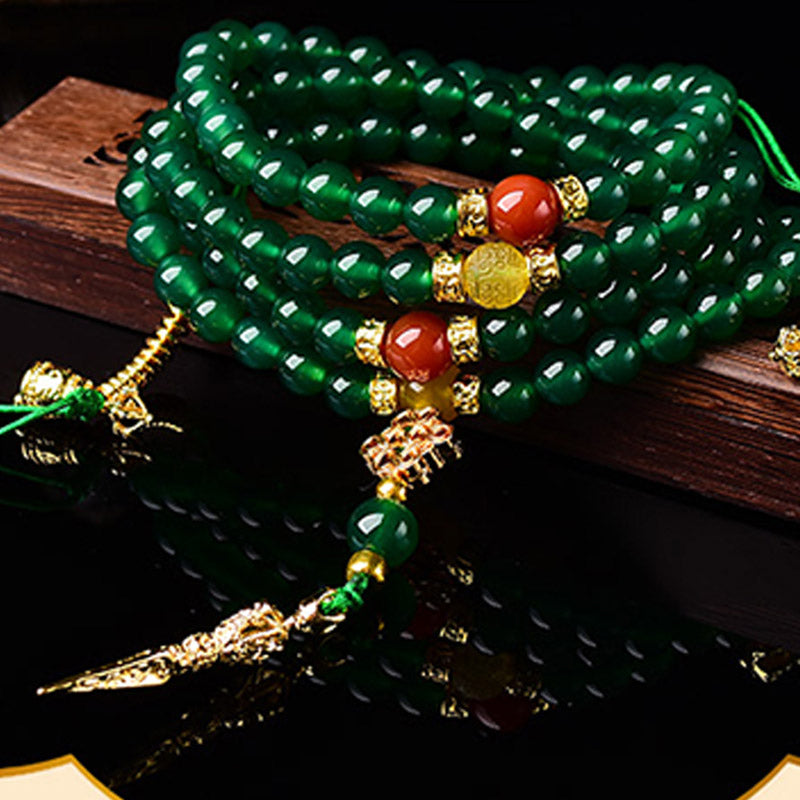 108 Beads Green Agate Gemstone Mala Bracelet 6mm, 8mm, 10mm