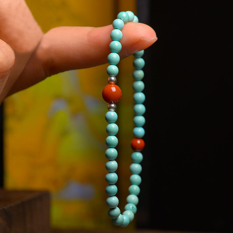 Turquoise Red Agate Protection Bracelet 3.8mm Beads