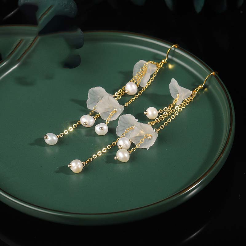 Perlenblütenblätter Glückstropfen Ohrringe 4mm