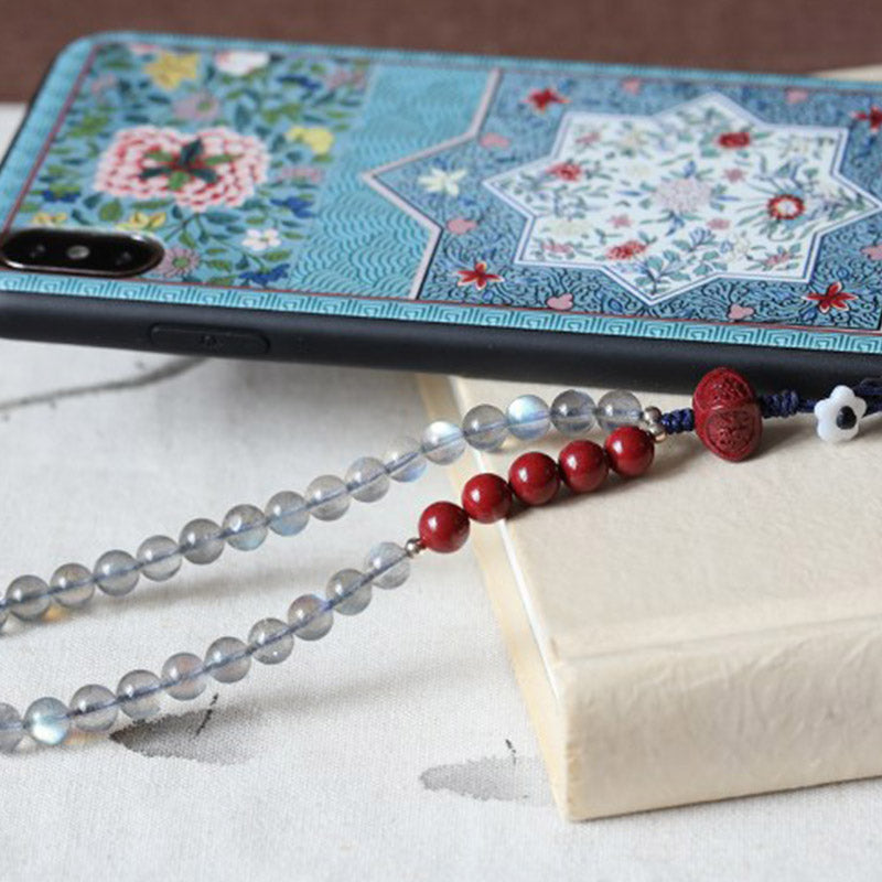 Natürlicher Mondstein, Zinnober, 6 mm, Telefondekoration für Ruhe und Positivität