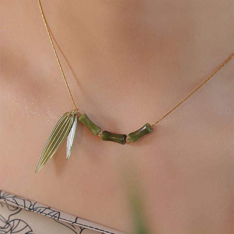 Halskette mit Bambusblatt-Jade-Design für Reichtum und Wohlstand