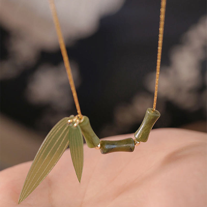 Halskette mit Bambusblatt-Jade-Design für Reichtum und Wohlstand