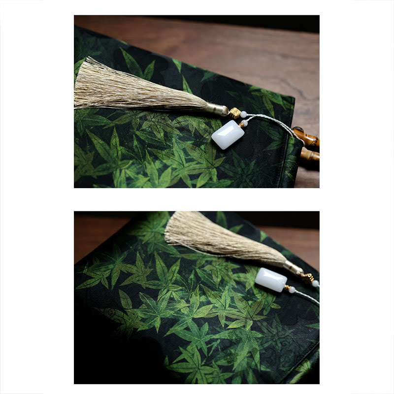 Handtasche mit Bambusblättern, Schmetterlings-Koi-Fisch und Jadegriffen