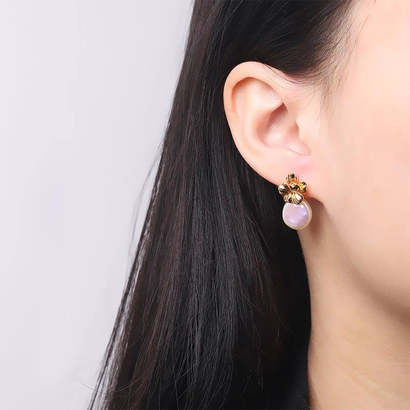 Barocke Perlenblumen-Heilende Tropfenohrringe aus 925er Sterlingsilber