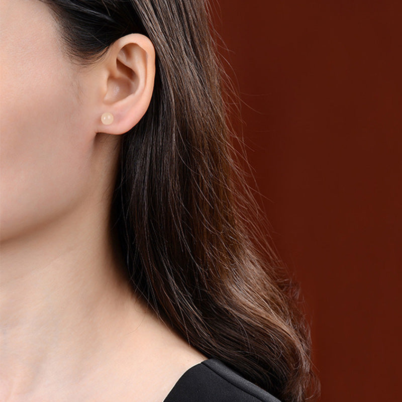 Ohrstecker aus 925er Sterlingsilber mit weißem Jade-Anhänger, 6 mm bis 10 mm