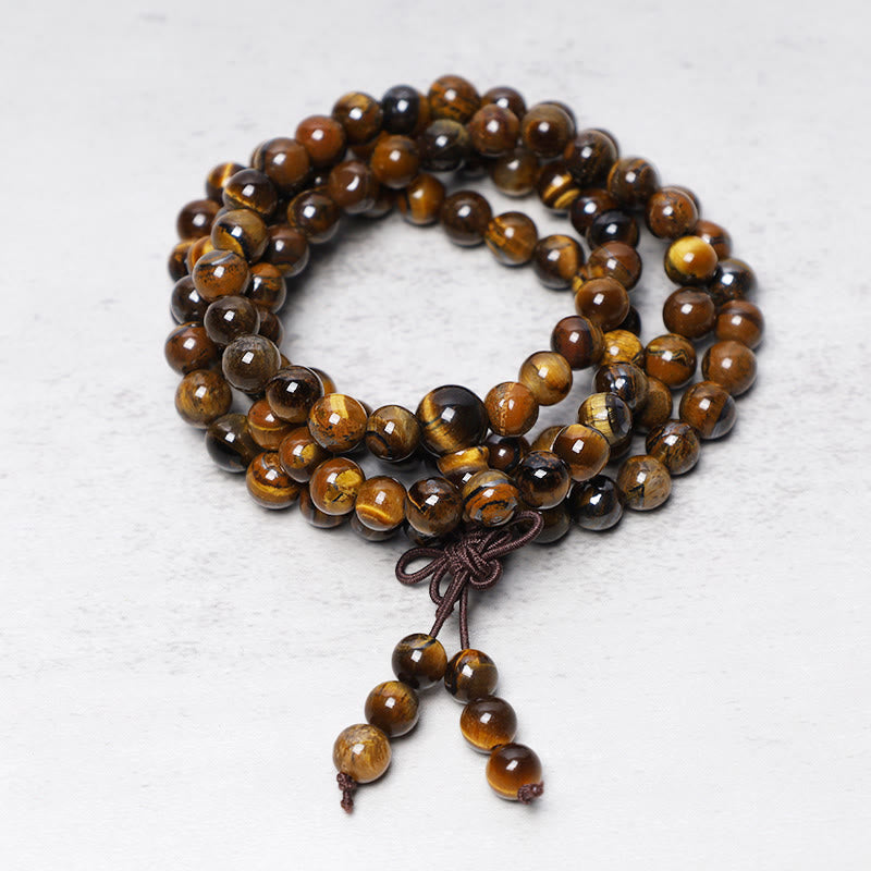 108 Bead Tiger Eye Mala Bracelet for Grounding & Balance
