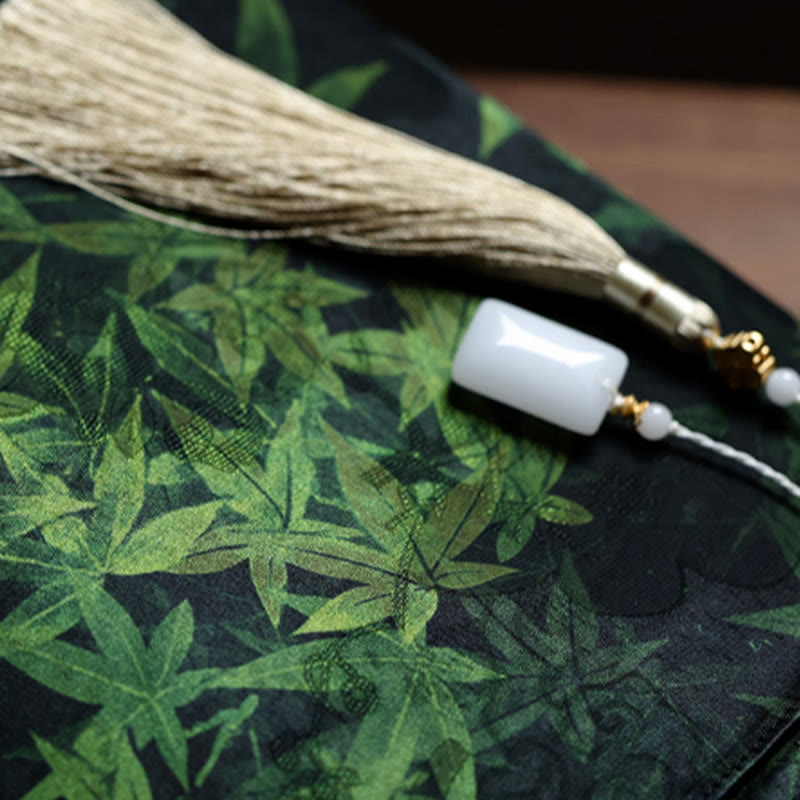 Handtasche mit Bambusblättern, Schmetterlings-Koi-Fisch und Jadegriffen