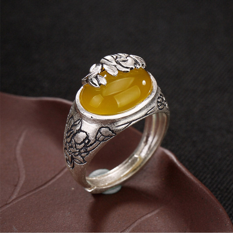 Adjustable Citrine Lotus Protection Ring for Prosperity