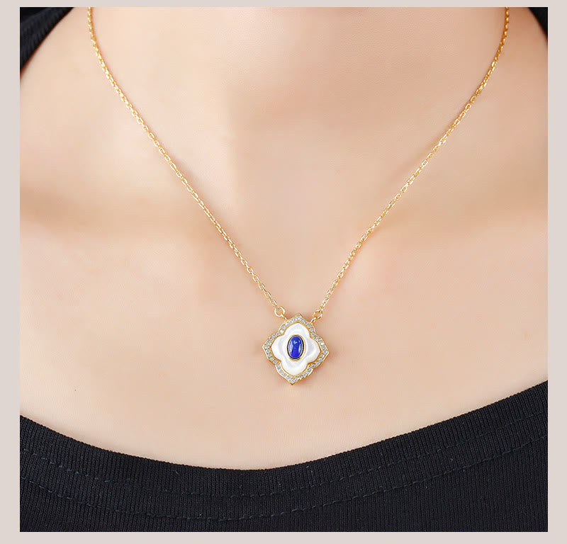 Spirituelle Halskette und Ohrringe aus Sterlingsilber mit Tridacna-Lazurit