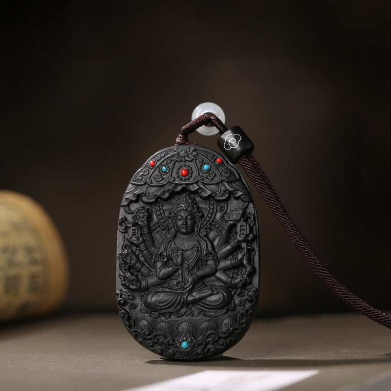 Chinesische Sternzeichen-Adlerholz-Halskette mit Om Mani Padme Hum-Anhänger