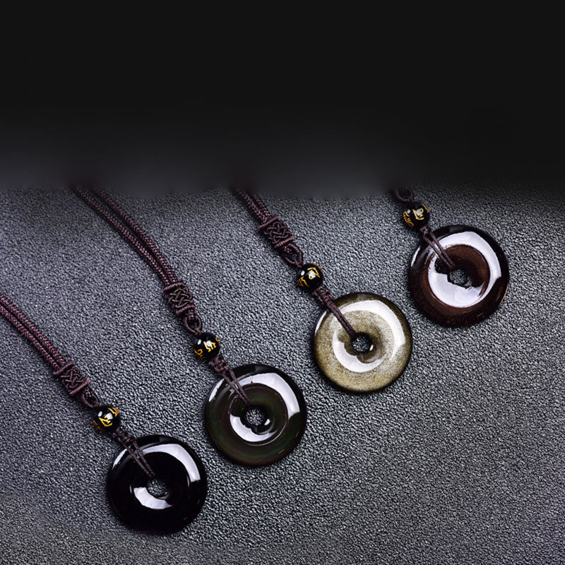 Obsidian Protection Necklace with Gold Sheen & Rainbow Stones