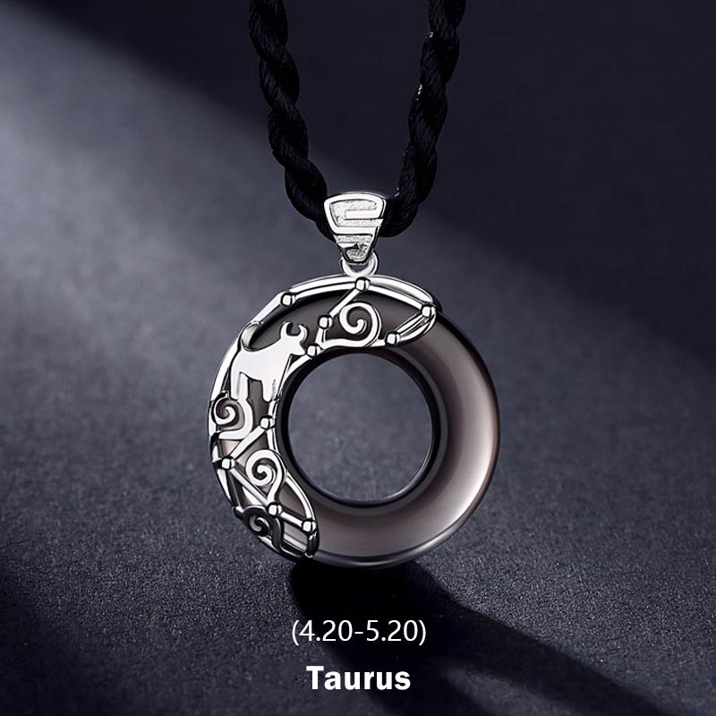 Ice Obsidian Zodiac Pendant Necklace | 12 Constellations Blessing