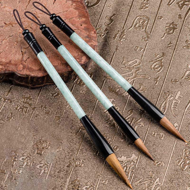 Natural Jade Luck Chinese Calligraphy Brush with Gift Box