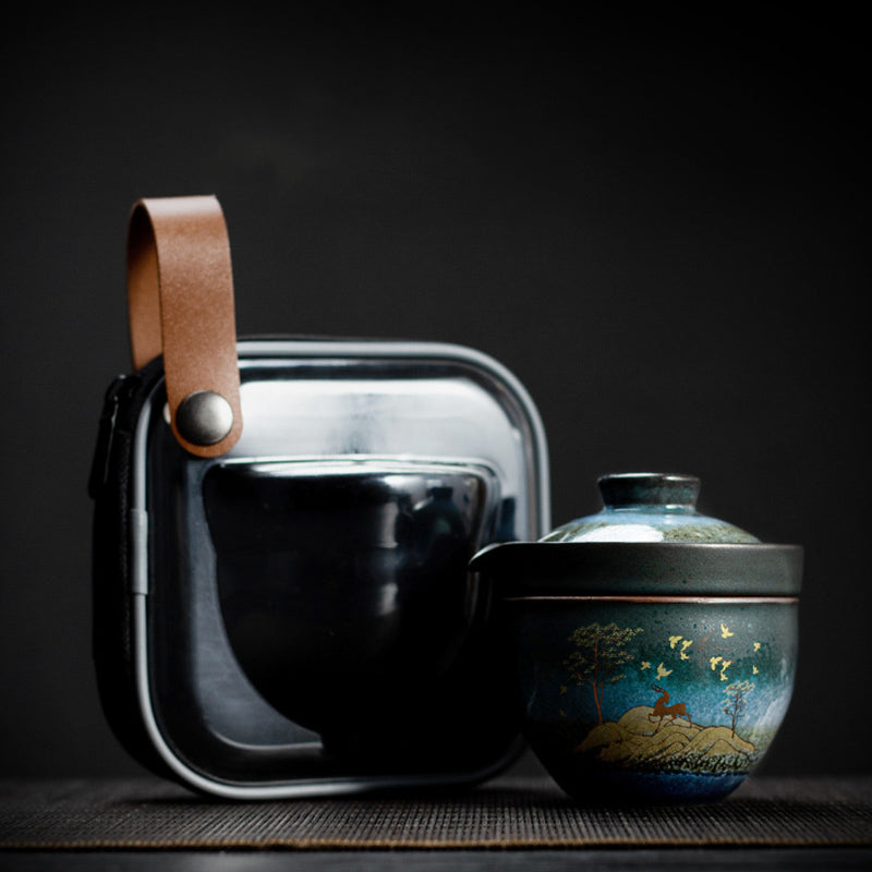 Keramik-Teetasse mit Hirsch- und Katzen-Design für spirituelle Gelassenheit